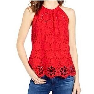 Bailey 44 Red Eyelet Lace Top, NEW